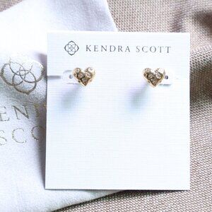 Kendra Scott Holland Gold White CZ Heart Stud Earrings